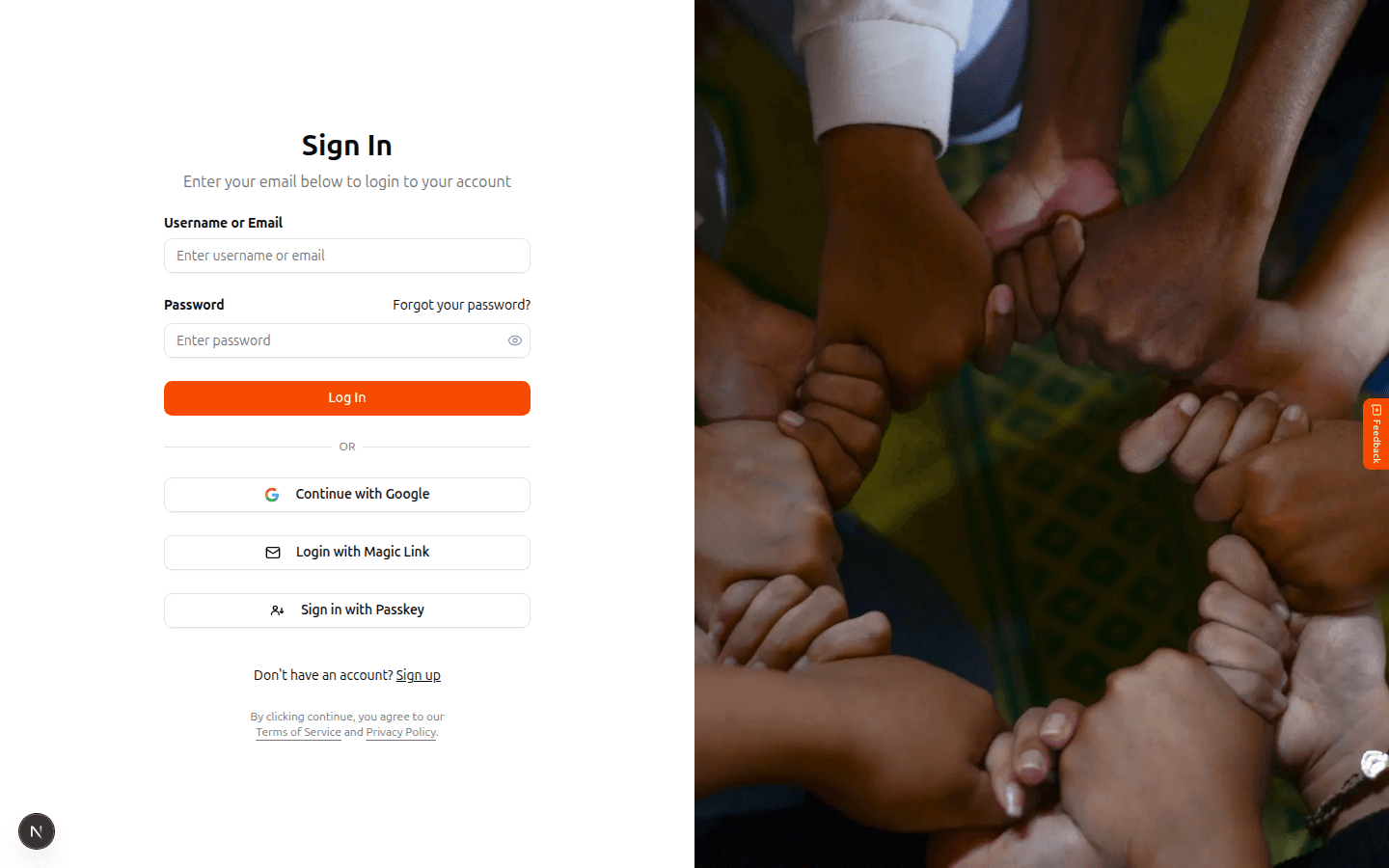 Worqbe sign-in page with password, Google, magic link, and passkey options